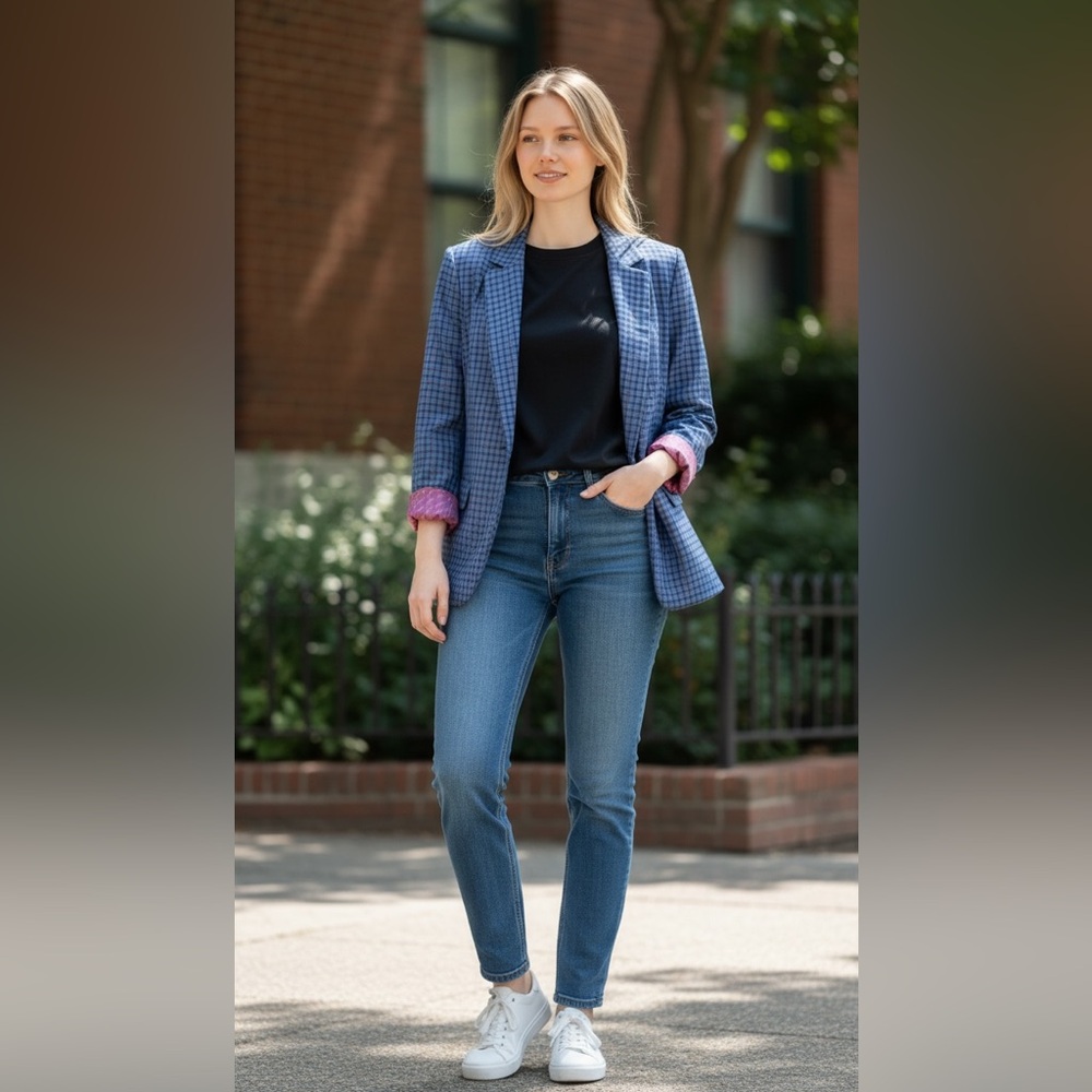 Tom James $1500 custom Blue Plaid Women’s Tailored Blazer never worn bespoke - Picture 9 of 13